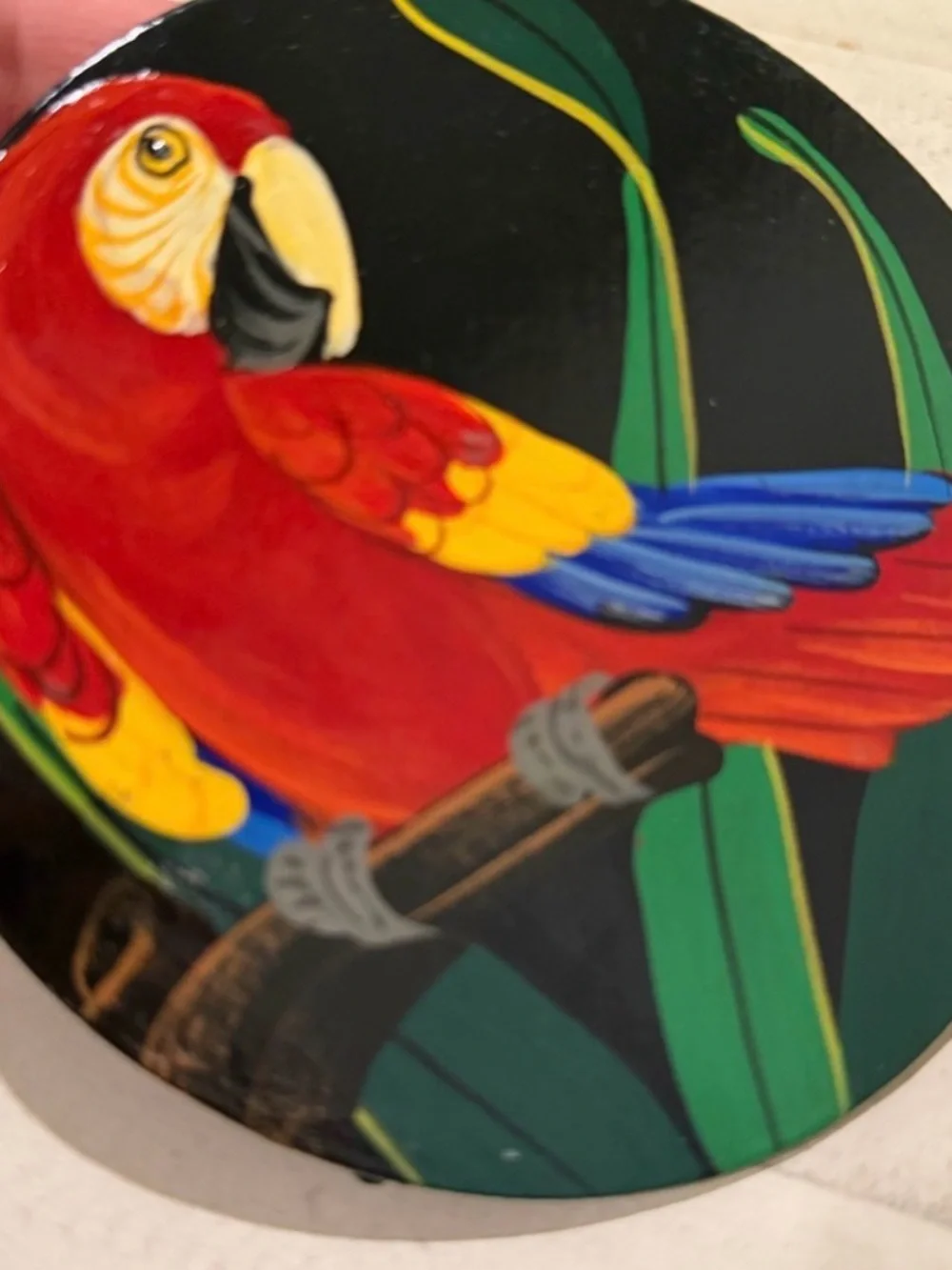 Pair of Colorful Hand Painted 5” Parrot and Fish Animal Coasters
